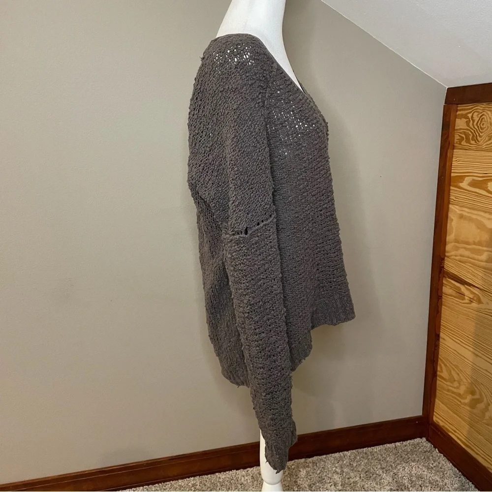 Free People Reverse Hem Open Knit V-Neck Sweater
